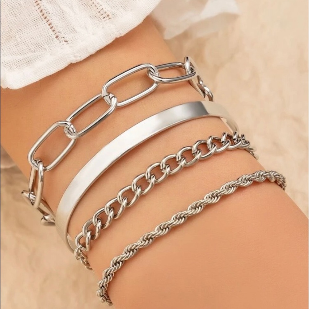 4pc Silver Simple Chain Bracelets